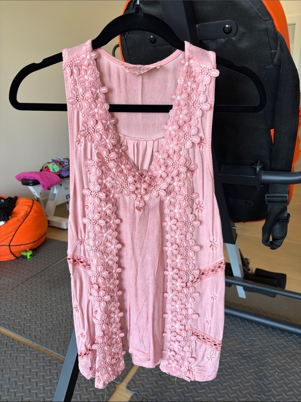 POL Pink Floral Lace-Trim Sleeveless Tank